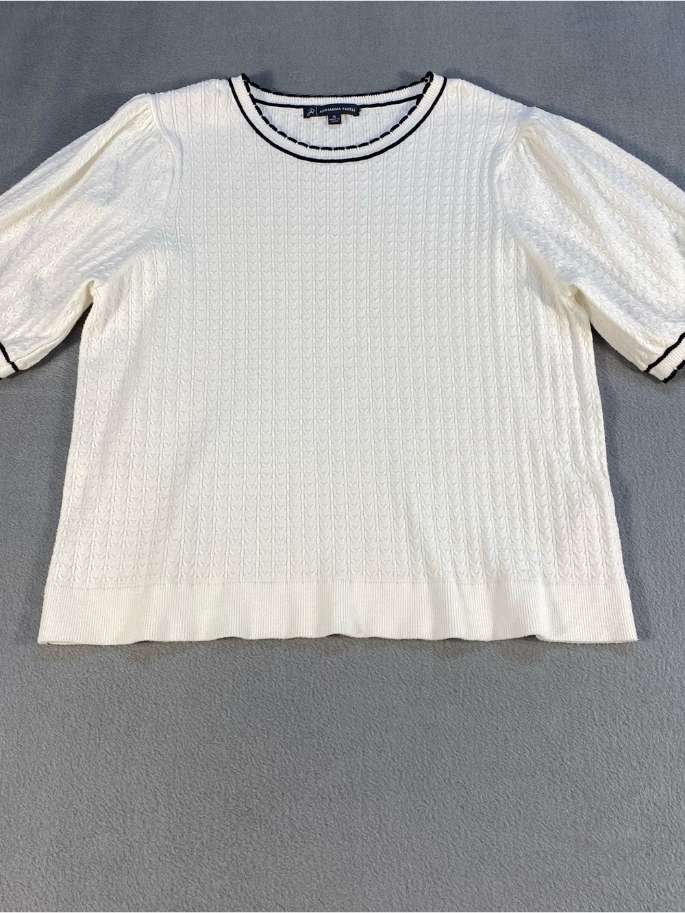 Adrianna Papell women’s Ivory Knit Short-Sleeve Crewneck Sweater Black Trim, XL